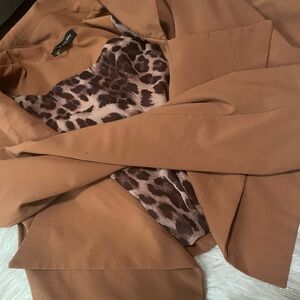 Love Culture Camel Blazer with Animal Print Lining